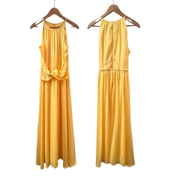 NWT DKNY Butter Yellow Dress Floral Halter Twist Waist Midi A-Line Sleeveless, 8 - Picture 1 of 13